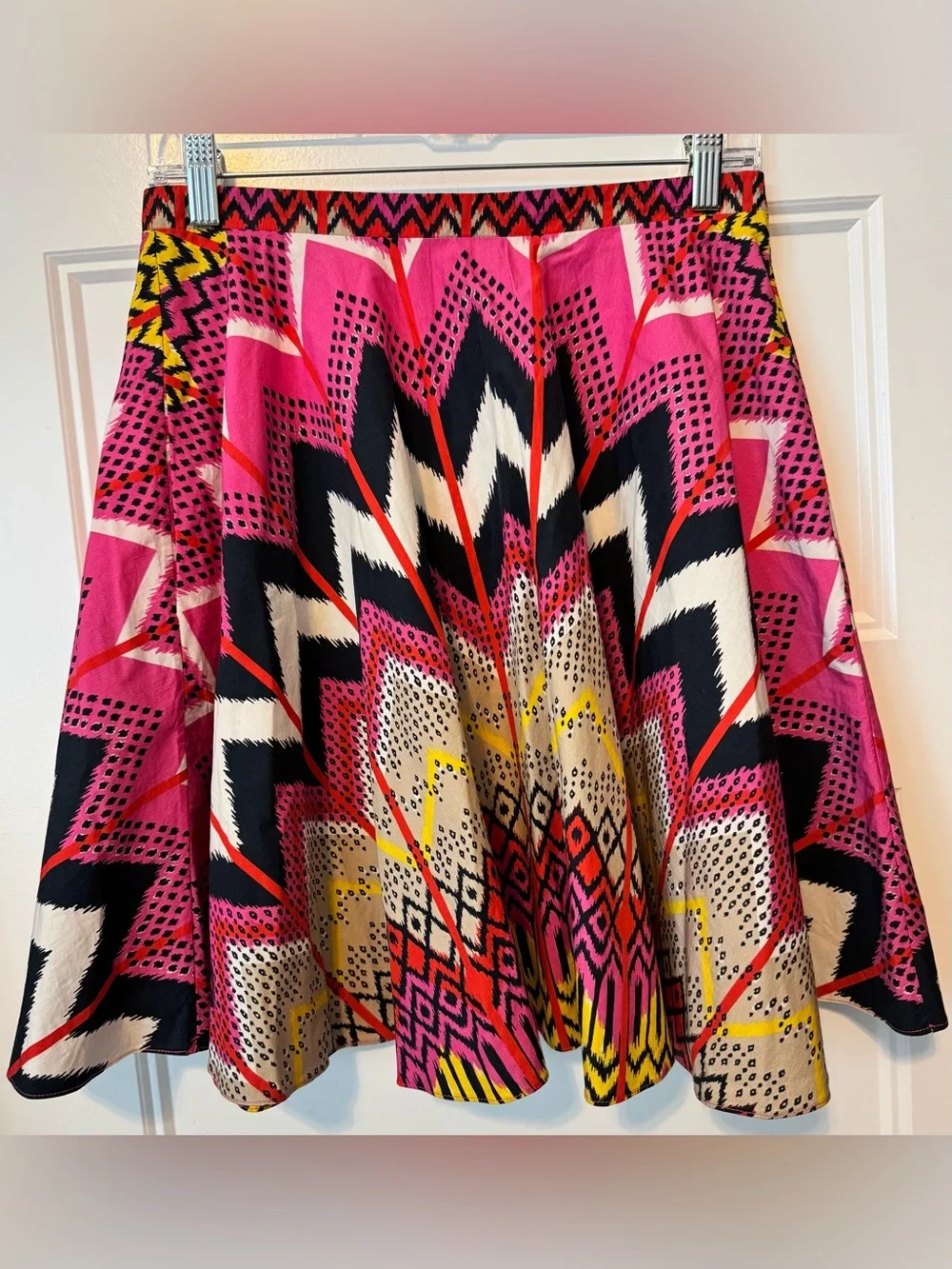 Carven Paris Abstract Print Fit & Flare Skirt Pink Multicolor Cotton Size 40 Eu
